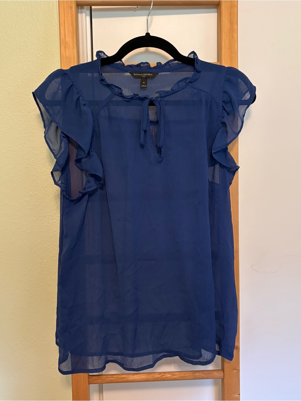 Banana Republic Navy Ruffle Sleeve Blouse - Picture 2 of 5